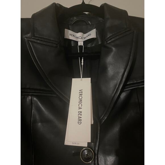 VERONICA BEARD BLAZER JACKET DICKEY BLACK LEATHER VEGAN ANOKI EDGY FALL MOTO - Picture 10 of 16